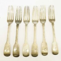 Set of six George IV silver fiddle pattern dessert/side forks