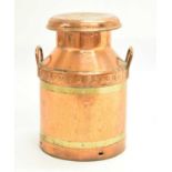 Early 20th century copper and brass bound milk churn
