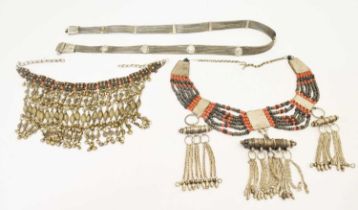 Three items of Yemen jewellery, Yemen white metal woven waistband