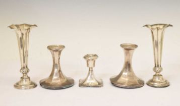 Pair of Victorian silver bud vases, together with a pair and single dwarf candlesticks