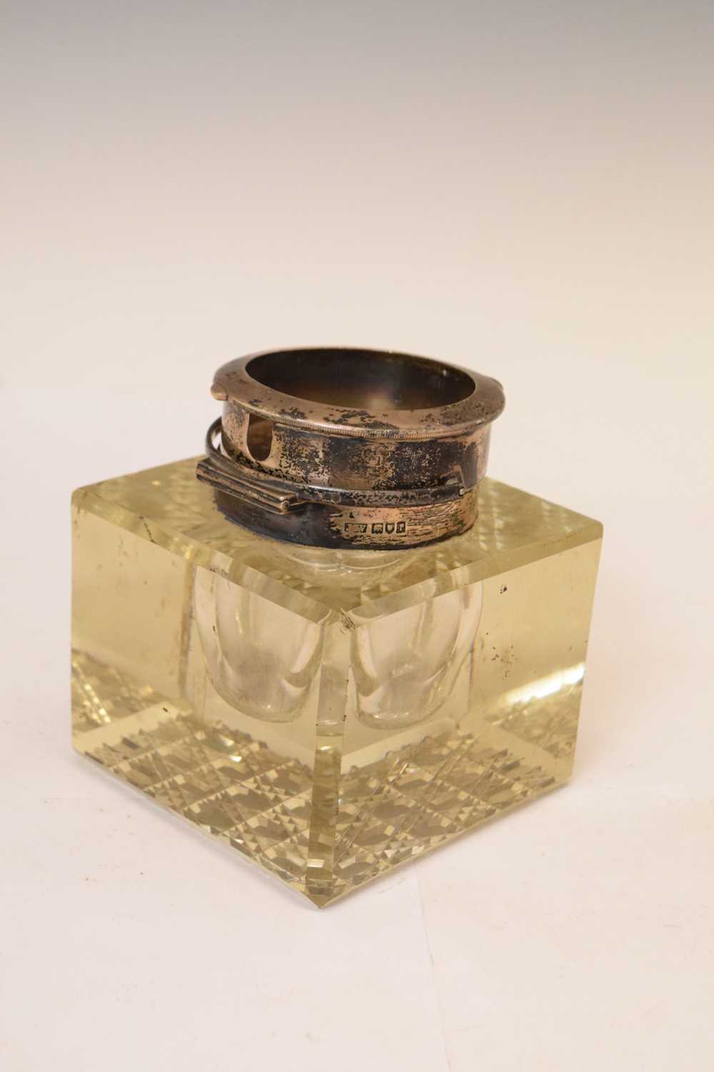 Edwardian silver mounted glass inkwell, and two 'Goliath' style pocket watches - Image 10 of 11