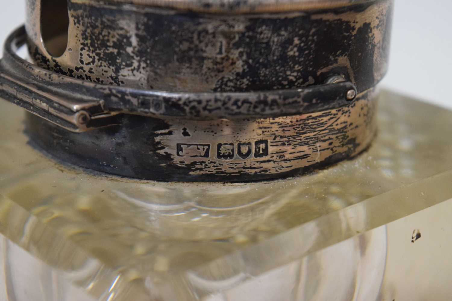 Edwardian silver mounted glass inkwell, and two 'Goliath' style pocket watches - Image 11 of 11