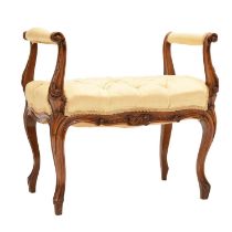 20th century deep-buttoned carved stool or window seat