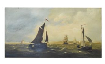20th century oil on canvas - Shipping scene
