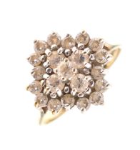 9ct gold cluster ring set white stones