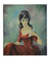 Audrey Dallas-Simpson (American 1925-1984) - Oil on canvas - Girl in Red