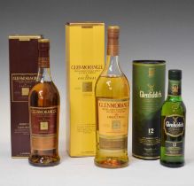 Glenmorangie 'Lasanta', Glenmorangie Original, and a half bottle of Glenfiddich Scotch Whisky