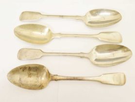 Three Victorian silver spoons and a George IV silver tablespoon