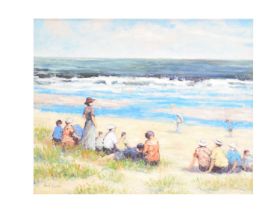 Neil Lund - Oil on canvas - Beach scene with figures