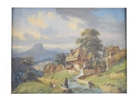 19th century Continental School - Oil on canvas over board - Rural landscape