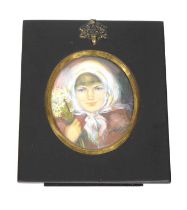 Dorothy Turton RMS (British, 20th century) - Oval watercolour on card portrait miniature