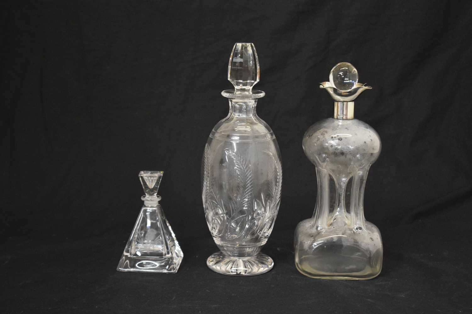 Edward VII silver mounted glug glug decanter, a Stuart crystal decanter, and a nightcap decanter - Image 2 of 8
