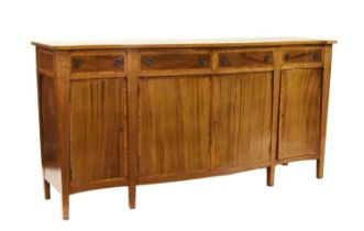 Satinwood-banded inlaid mahogany serpentine cabinet/sideboard