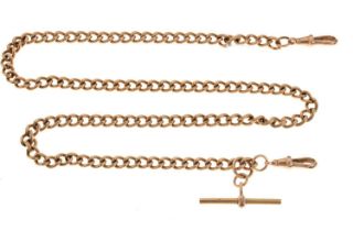 9ct rose gold curb link Albert watch chain with T-bar