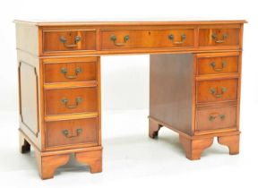 Reproduction yew twin pedestal desk