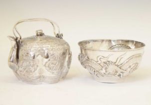 Chinese white-metal bowl and a Chinese export teapot