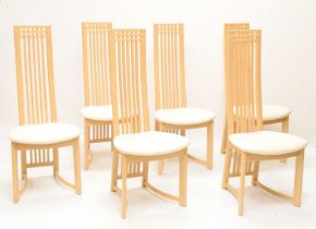 Set of six Rennie Mackintosh influence high back dining chairs, with dining table, etc.