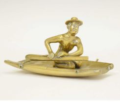 V. Vallipurum & Sons, Negombo, Ceylon (Sri Lanka) - Brass figure of a gentleman on a raft