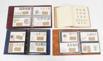 Album of GB, British Commonwealth and world stamp together with three albums of First Day Covers