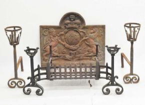 Cast fire back '1664' plus fire basket