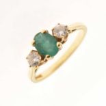 18ct gold emerald and diamond three-stone ring