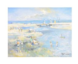 M. D'Aguilar - Oil on board - Beach scene