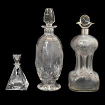 Edward VII silver mounted glug glug decanter, a Stuart crystal decanter, and a nightcap decanter