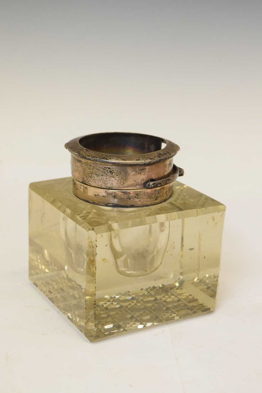 Edwardian silver mounted glass inkwell, and two 'Goliath' style pocket watches - Image 7 of 11