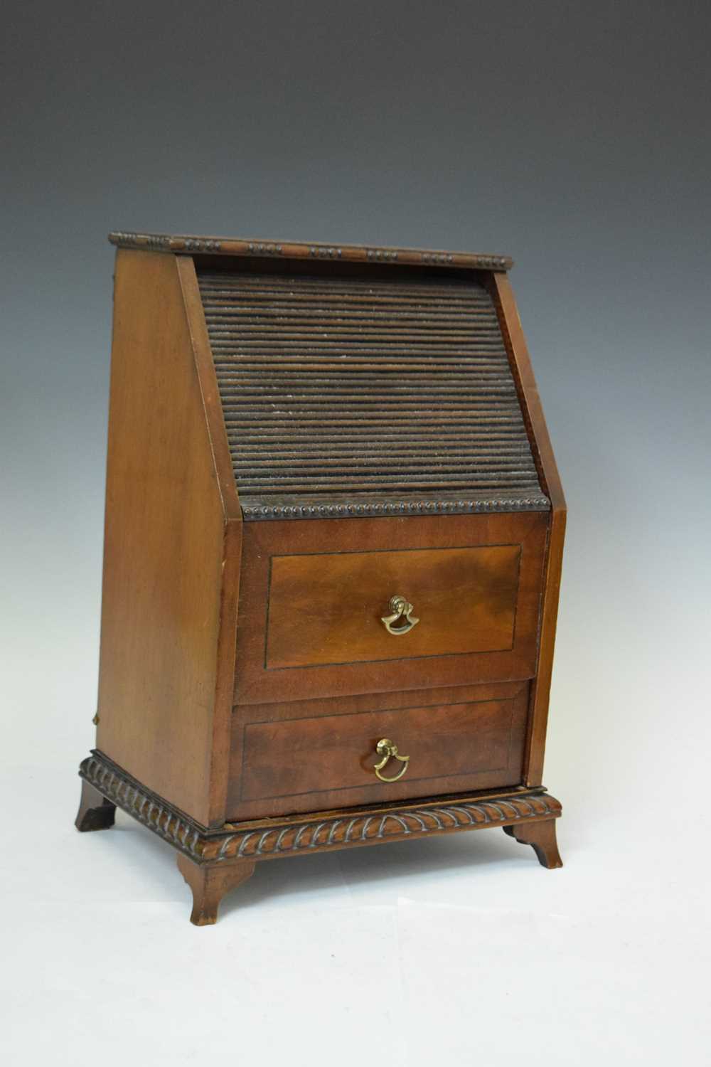 Early 20th Century mahogany tambour-top miniature bureau - Image 2 of 8