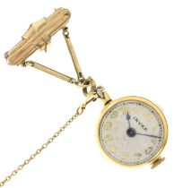 Invar - Yellow metal brooch watch