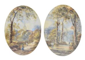 Pair of 19th century oval watercolours