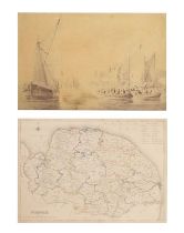 John Thirtle, (Norwich School, 1777-1839) - Sepia watercolour and Norfolk map