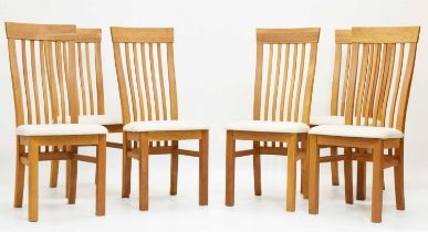 Set of six modern oak framed dining chairs