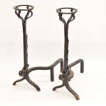 Pair of iron cresset-top fire dogs