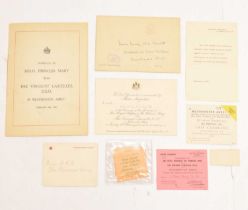 Quantity of paperwork relating to H.R.H Princess Mary & Viscount Lascelles wedding