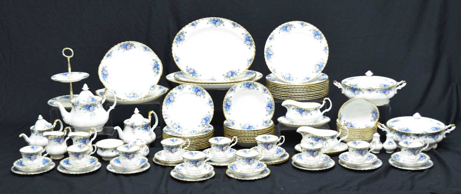 Extensive Royal Albert 'Moonlight Rose' (Blue Roses) pattern tea and dinner wares