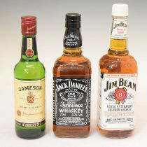 Jim Bean Bourbon, Jack Daniel's Tennessee Whiskey, and Jameson Irish Whiskey