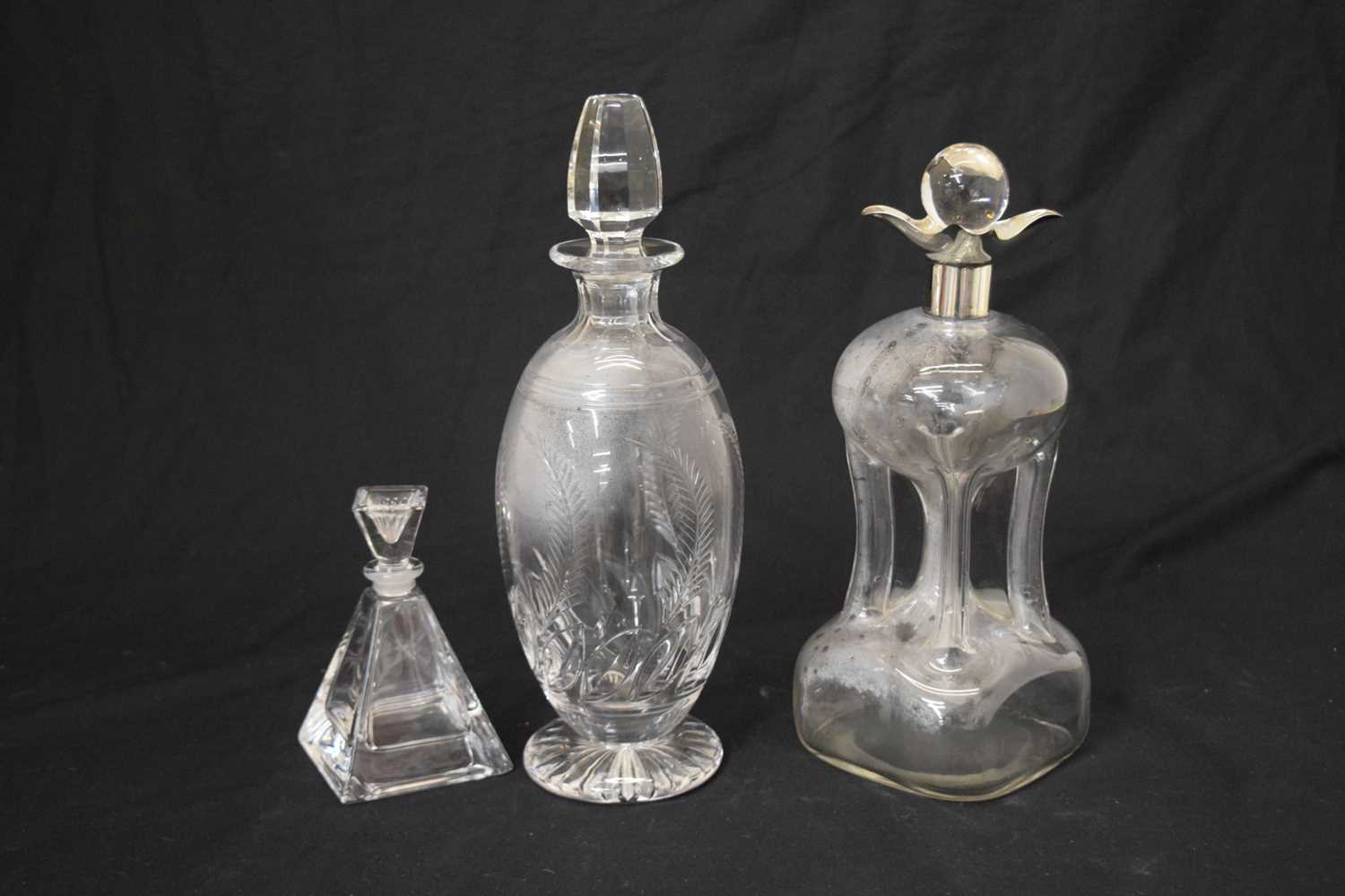 Edward VII silver mounted glug glug decanter, a Stuart crystal decanter, and a nightcap decanter - Image 8 of 8