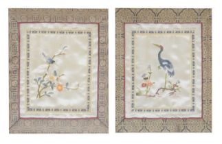 Pair of framed Oriental silk panels