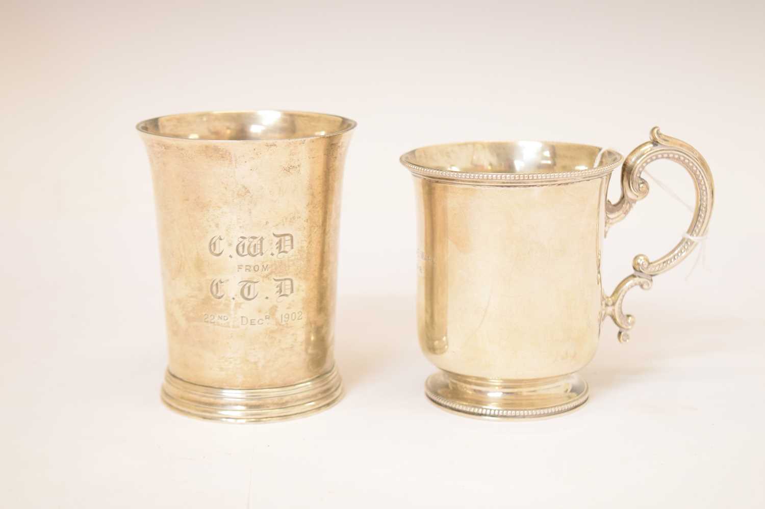 Silver christening mug and an Edward VII silver beaker - Image 2 of 7