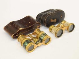 Pair cased abalone opera glasses and a mother-of-pearl pair