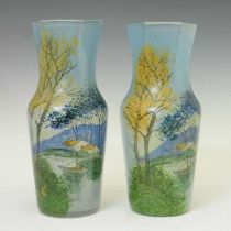 Pair of Continental painted glass vases