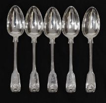 Set of five William IV Fiddle Husk pattern tablespoons