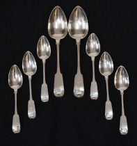 Pair of early 19th century Kings pattern silver serving spoons and six dessert spoons