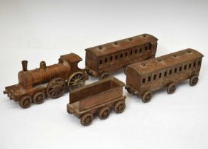 Wallwork of Manchester - Cast iron floor locomotive, tender and two passenger coaches