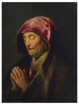 After Rembrandt Harmensz. van Rijn, (1606-1669) - Oil on panel - Old woman praying