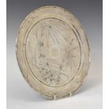 Chinese export white-metal salver with engraved bamboo decoration