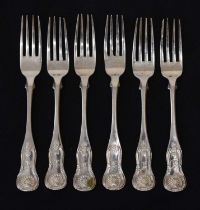 Set of six George IV Scottish silver Kings pattern dessert forks