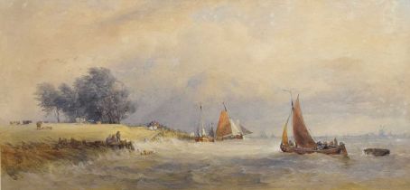 Edward Duncan (1803-1882) - Watercolour - ‘Dutch Ferry on the Meuse’