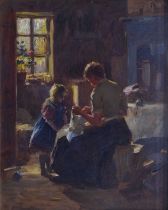 Ernest Higgins Rigg, (1868-1947) - Oil on board - 'The First Lesson'